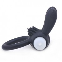 Cock Ring Rabbit Ears Vibrating Single Speed Silicone Black, cockring